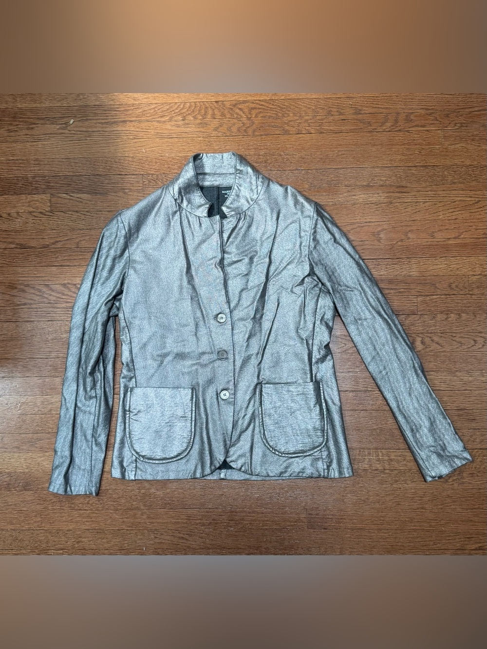 Majestic Filatures Women's Metallic Silver Blazer Jacket - Size 4